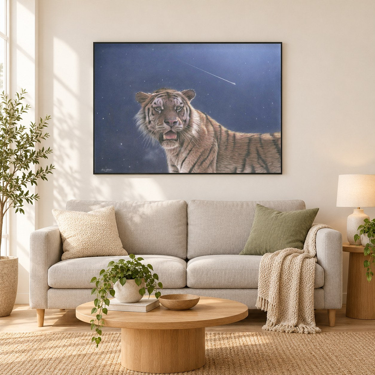 fallender Stern -  Kunst des Eric Wilson als gerahmtes Diamond Painting im Wohnzimmer