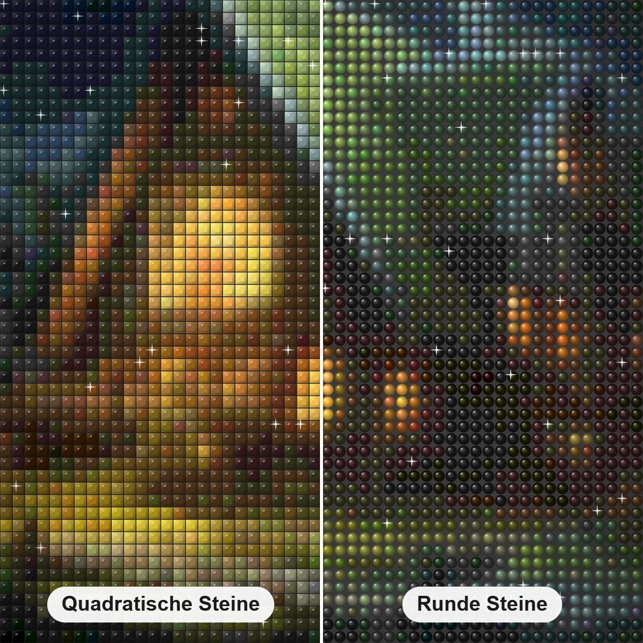 Fantasiehaus des Hobbits Diamond Painting Nahaufnahme mit quadratischen und runden Steinen