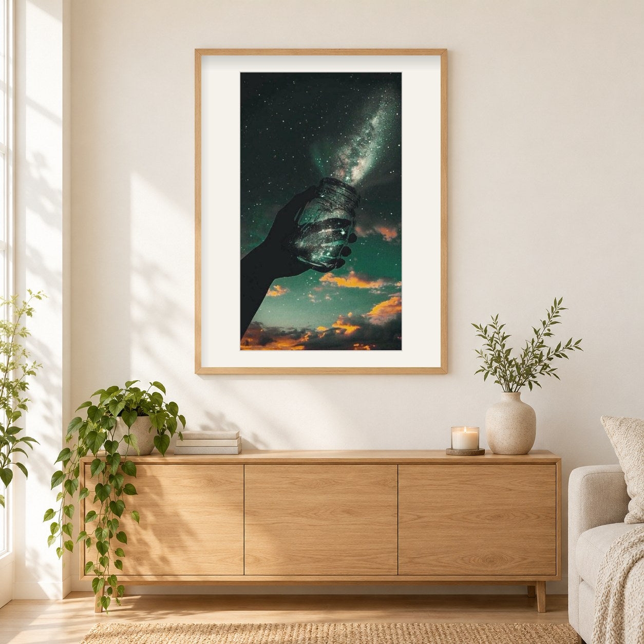 Fantasie als gerahmtes Diamond Painting im Wohnzimmer