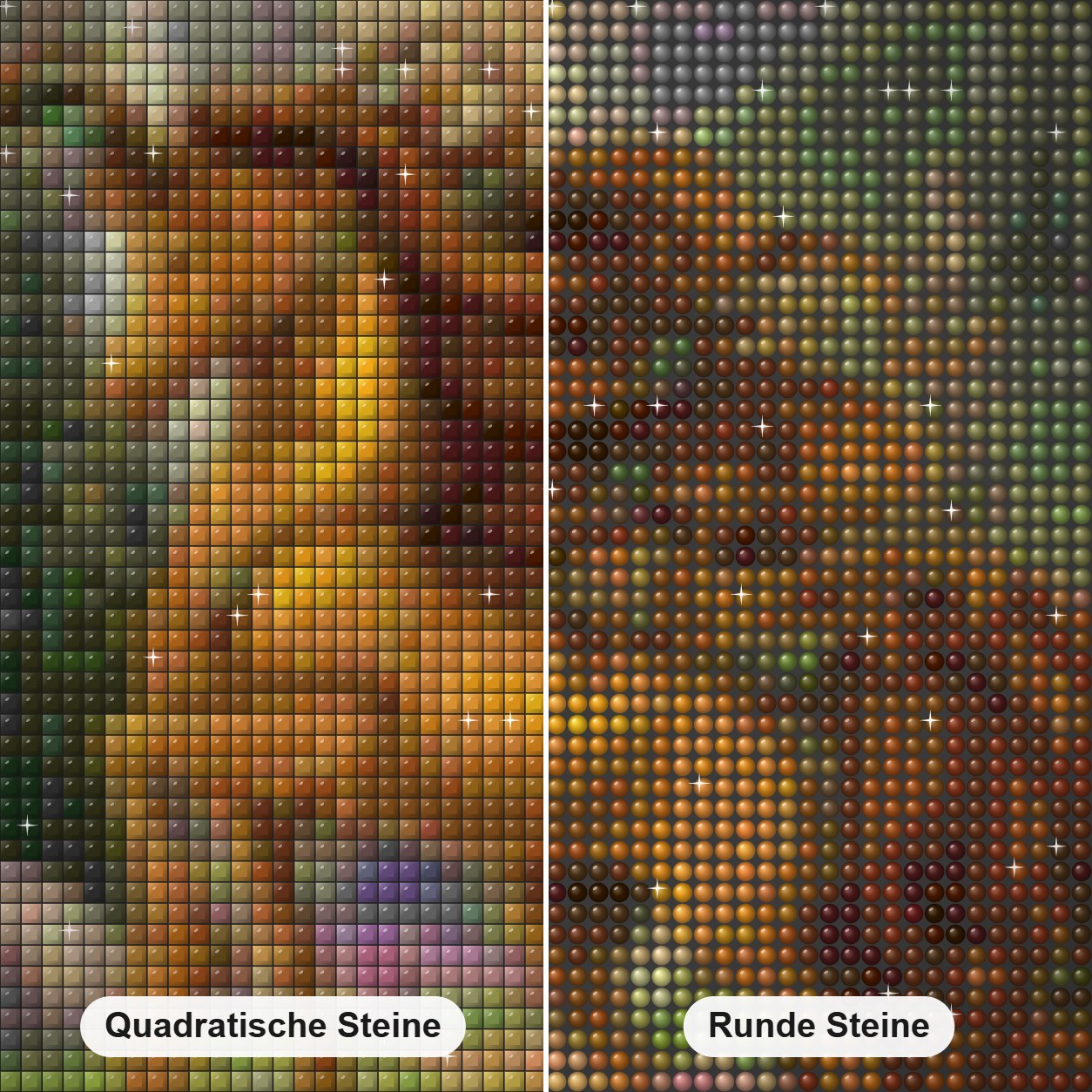 Fantasie-Einhorn im Blumengarten Diamond Painting Nahaufnahme mit quadratischen und runden Steinen
