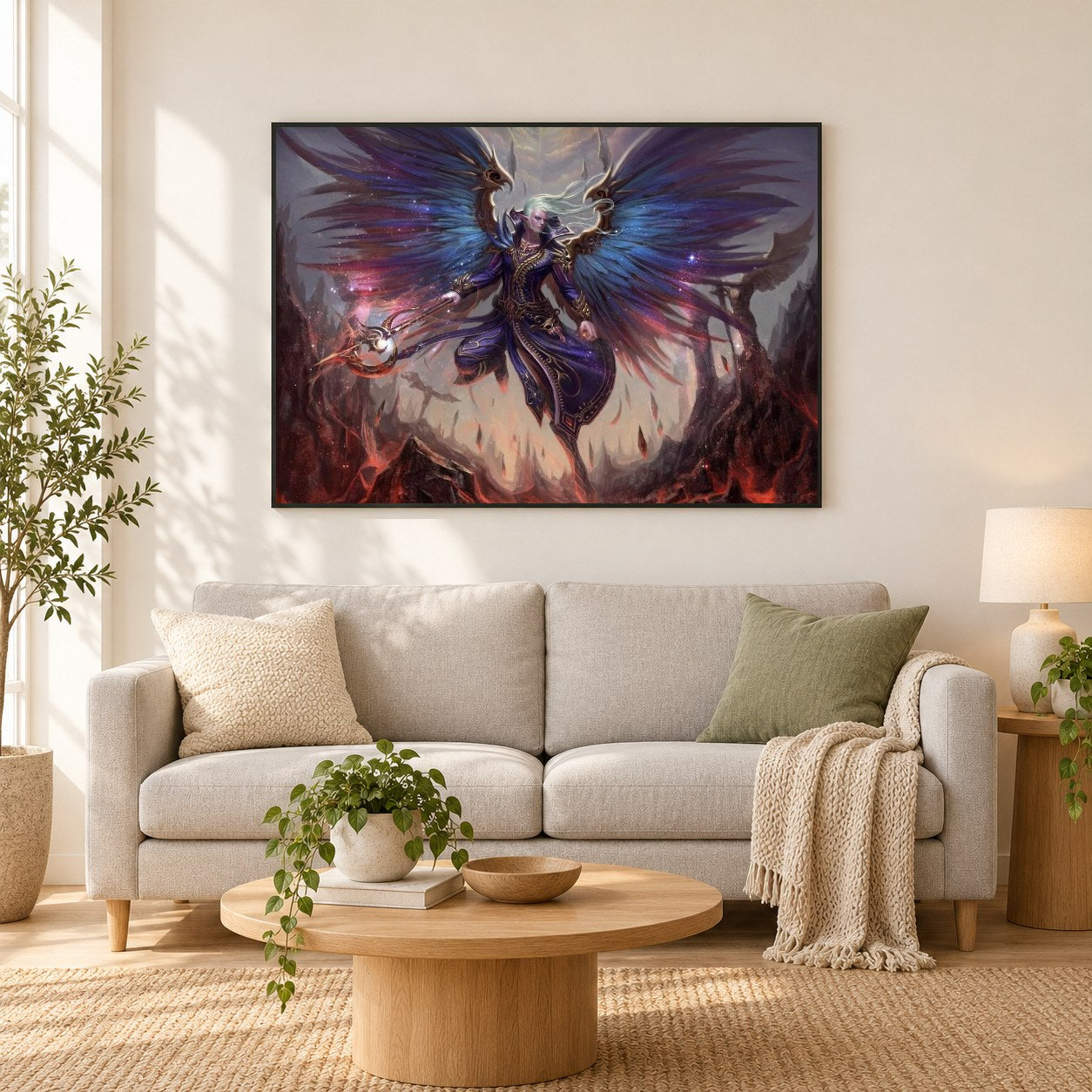 Fantasie Engel Krieger als gerahmtes Diamond Painting im Wohnzimmer
