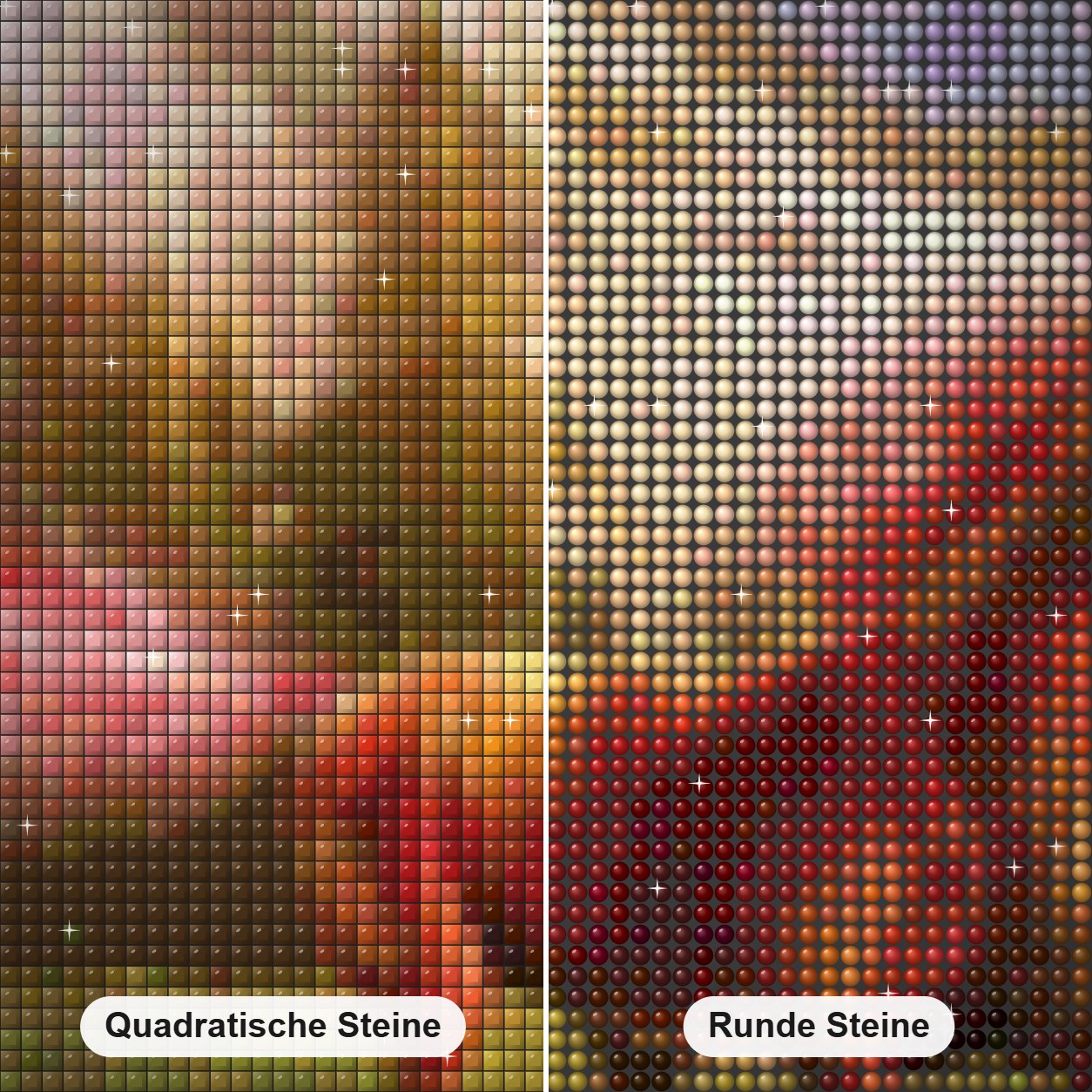 Fantasiepferd im Wasser Diamond Painting Nahaufnahme mit quadratischen und runden Steinen