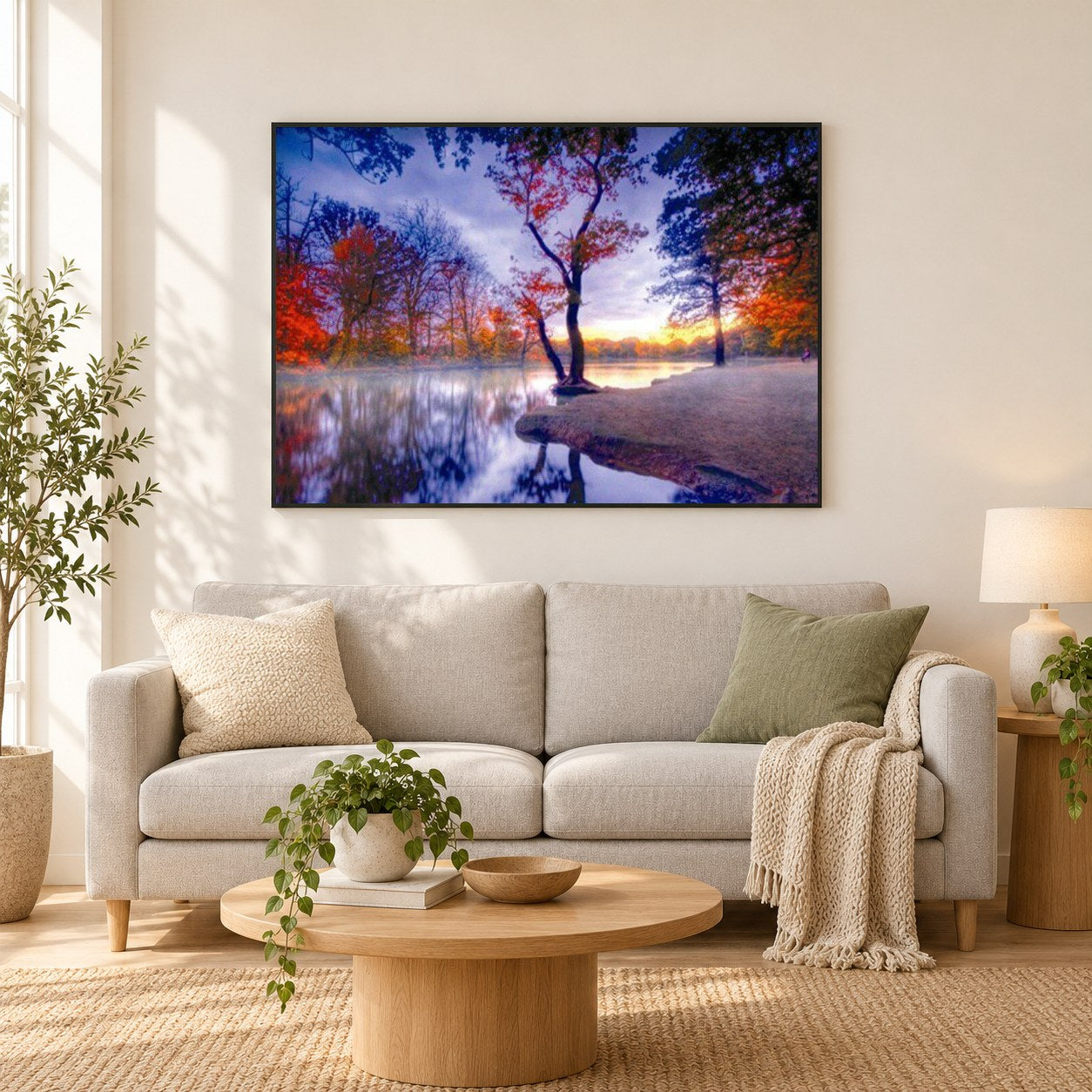 Fantastische Naturansicht im Herbst als gerahmtes Diamond Painting im Wohnzimmer