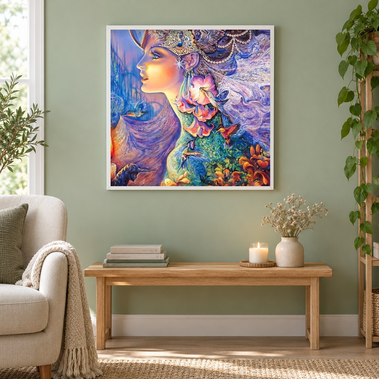 Fantasy Prinzessin 5D drillen als gerahmtes Diamond Painting im Wohnzimmer