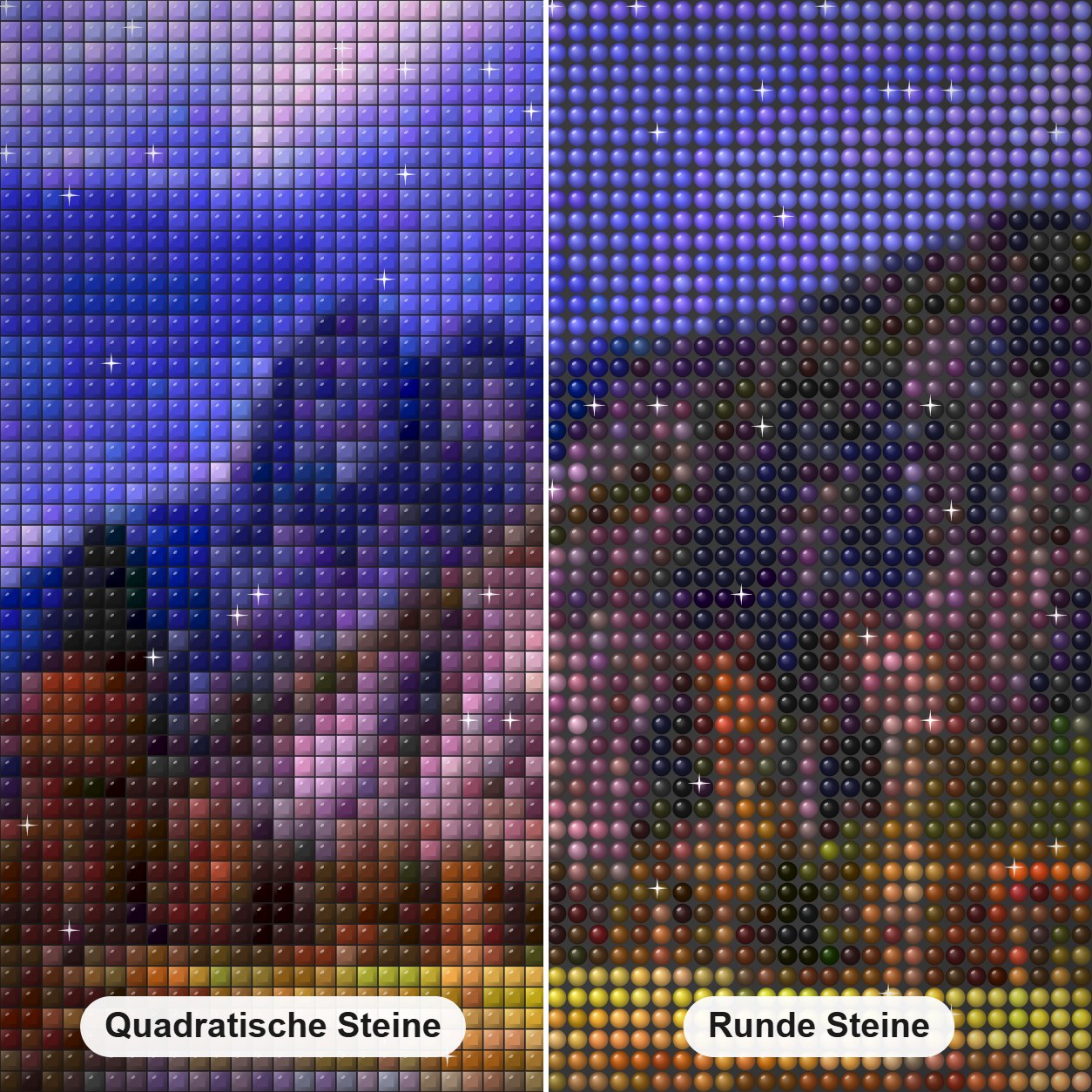 Farben der Natur Diamond Painting Nahaufnahme mit quadratischen und runden Steinen