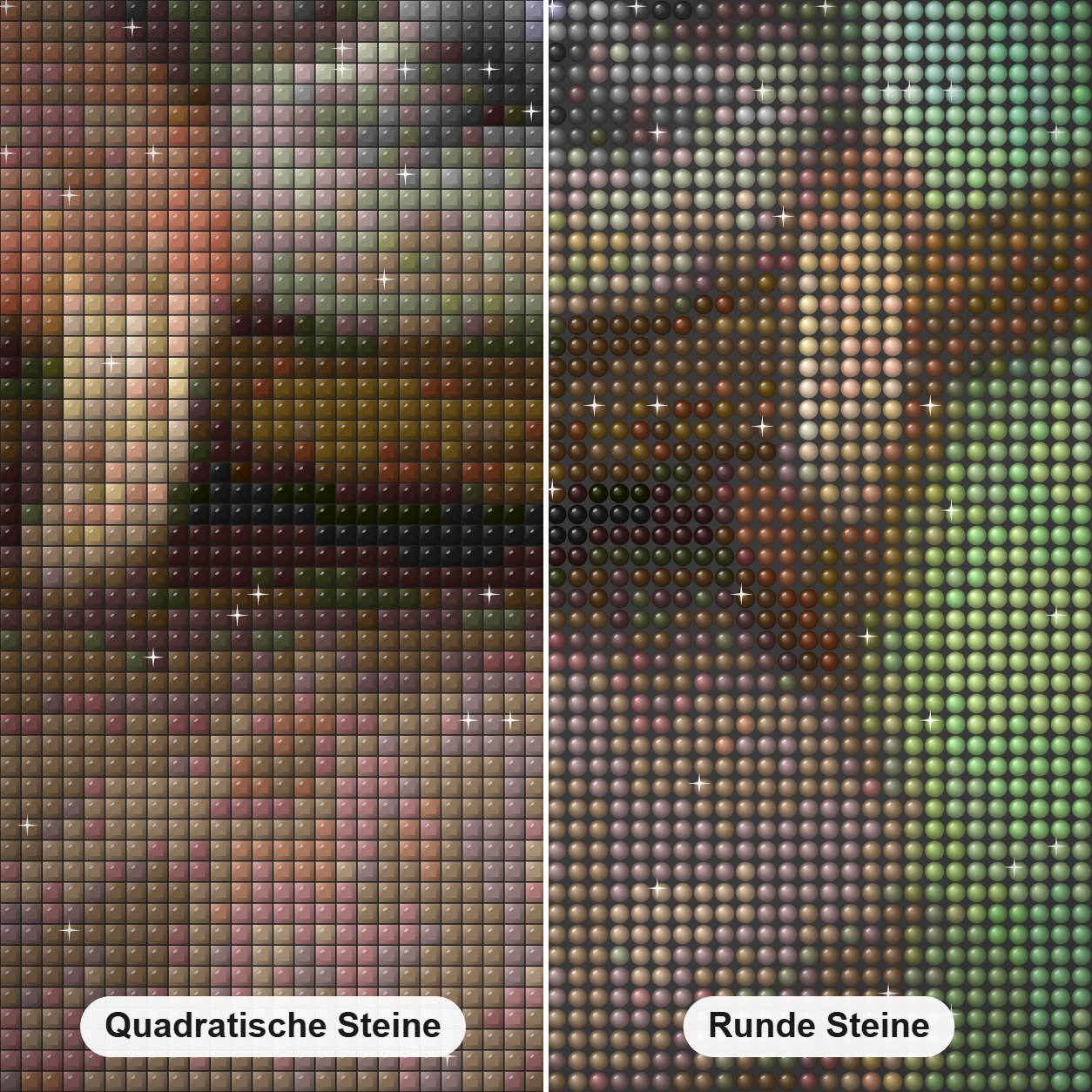 Faultier Diamond Painting Nahaufnahme mit quadratischen und runden Steinen