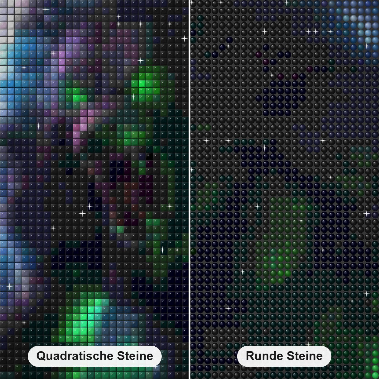 Fürchte dich weniger, lebe mehr Diamond Painting Nahaufnahme mit quadratischen und runden Steinen