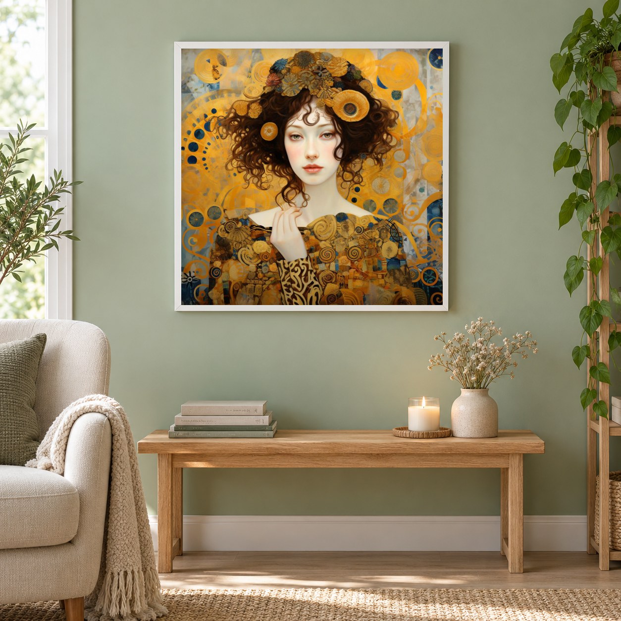 Fühle die Schönheit als gerahmtes Diamond Painting im Wohnzimmer
