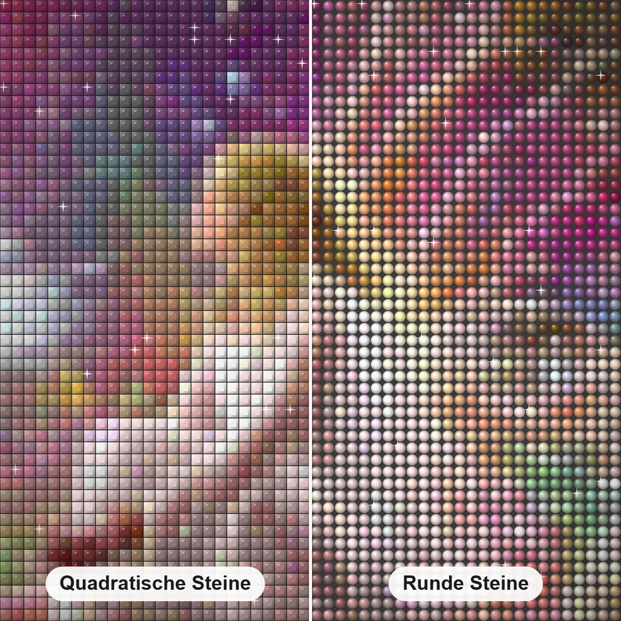 Feen & Schmetterlinge Diamond Painting Nahaufnahme mit quadratischen und runden Steinen