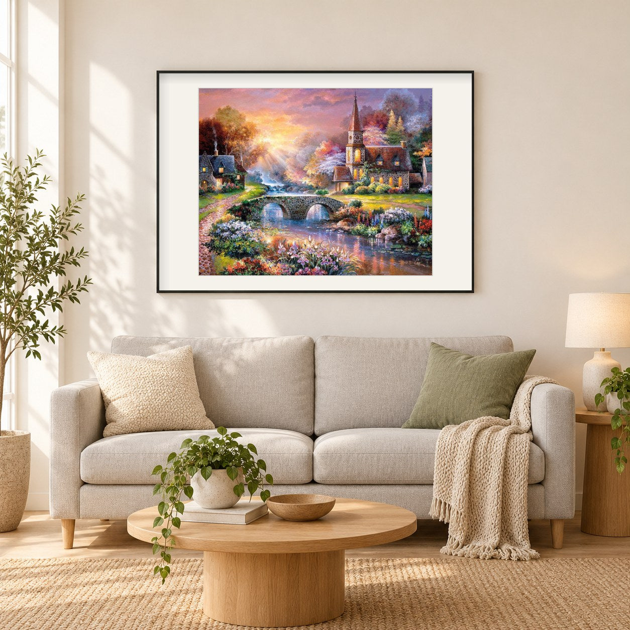 Ferienhaus am See als gerahmtes Diamond Painting im Wohnzimmer