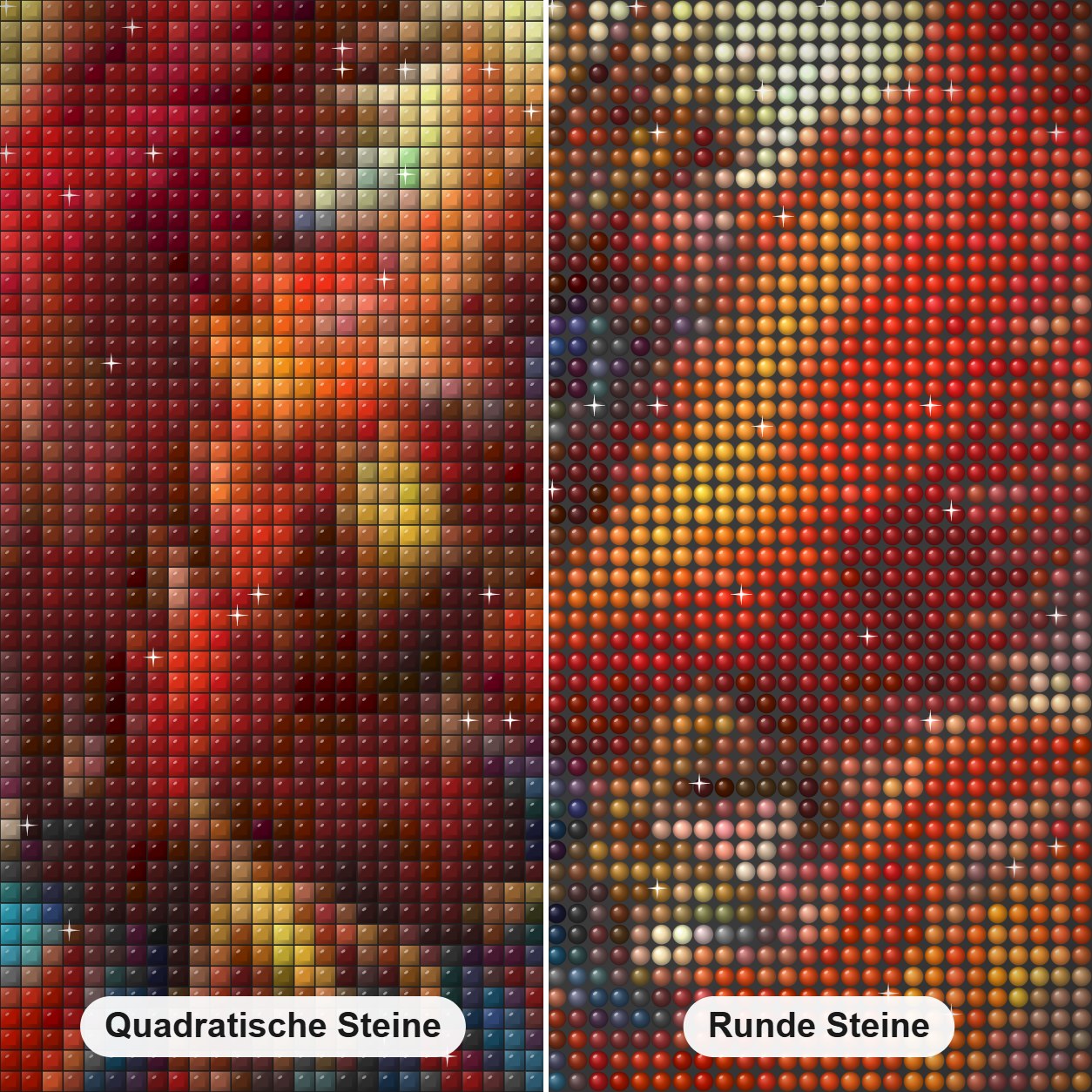 Feuerkönig Phoenix Diamond Painting Nahaufnahme mit quadratischen und runden Steinen