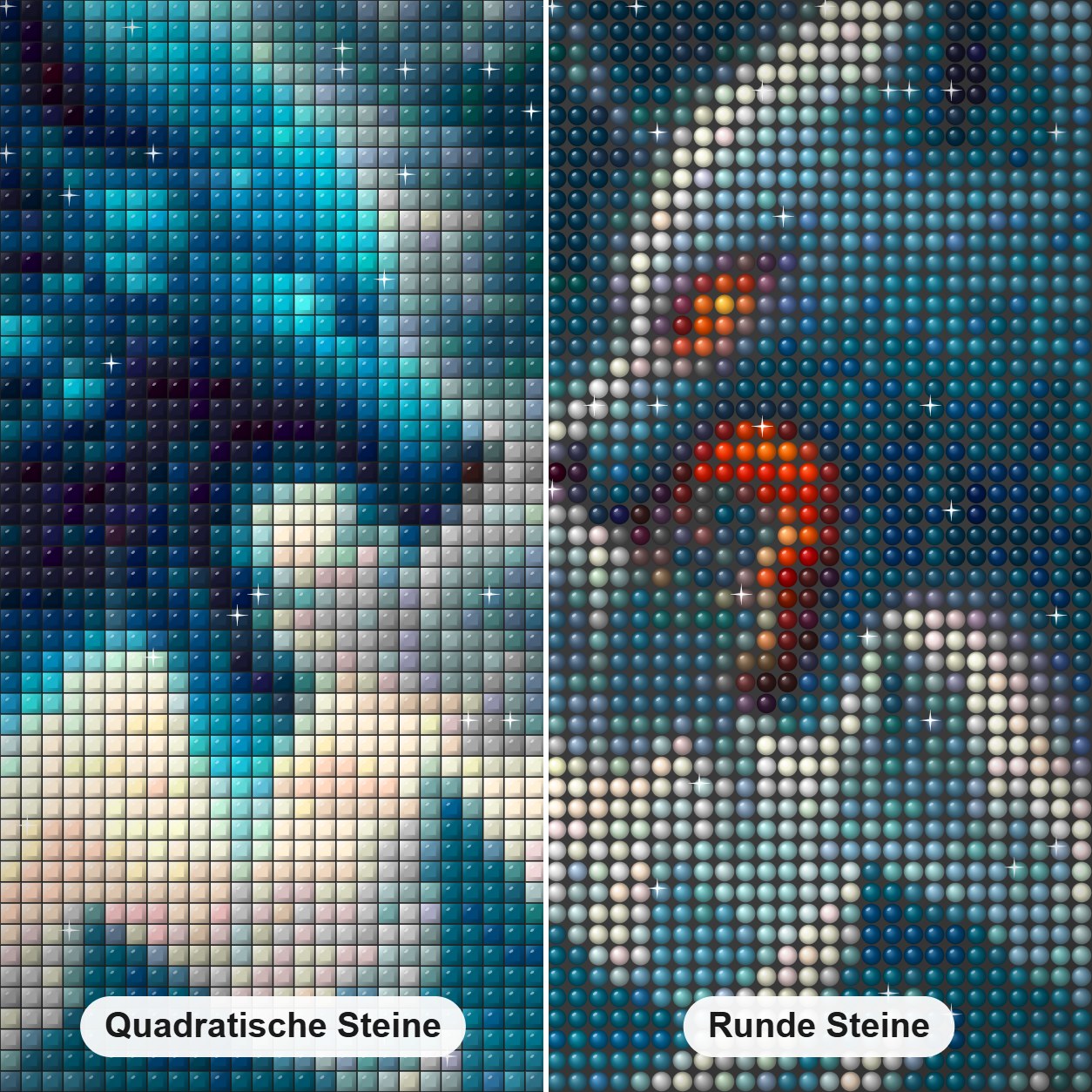 Erbitterter Kampf zwischen mächtigen Wölfen Diamond Painting Nahaufnahme mit quadratischen und runden Steinen