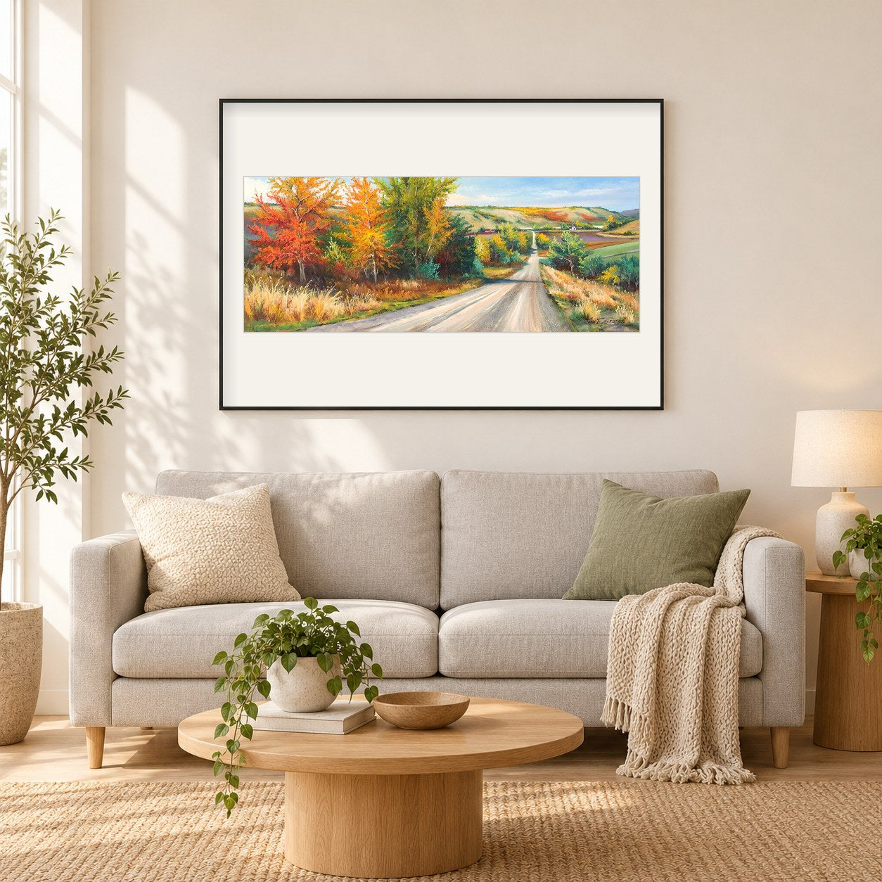 erster Frost - Kunst des Jonn Einerssen als gerahmtes Diamond Painting im Wohnzimmer