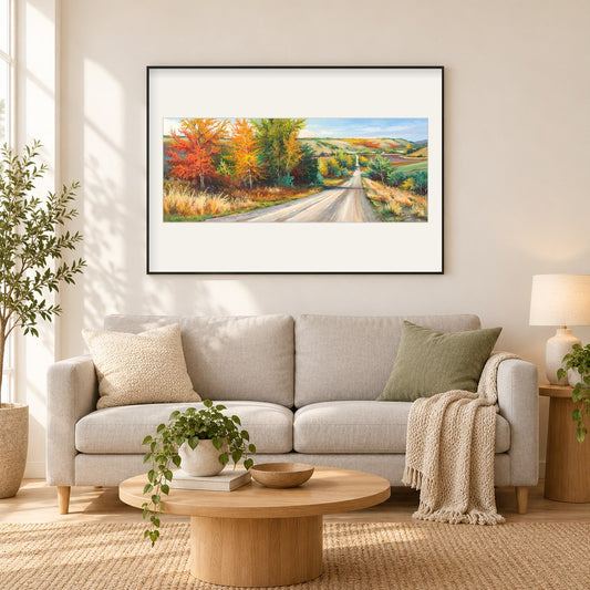 erster Frost - Kunst des Jonn Einerssen als gerahmtes Diamond Painting im Wohnzimmer