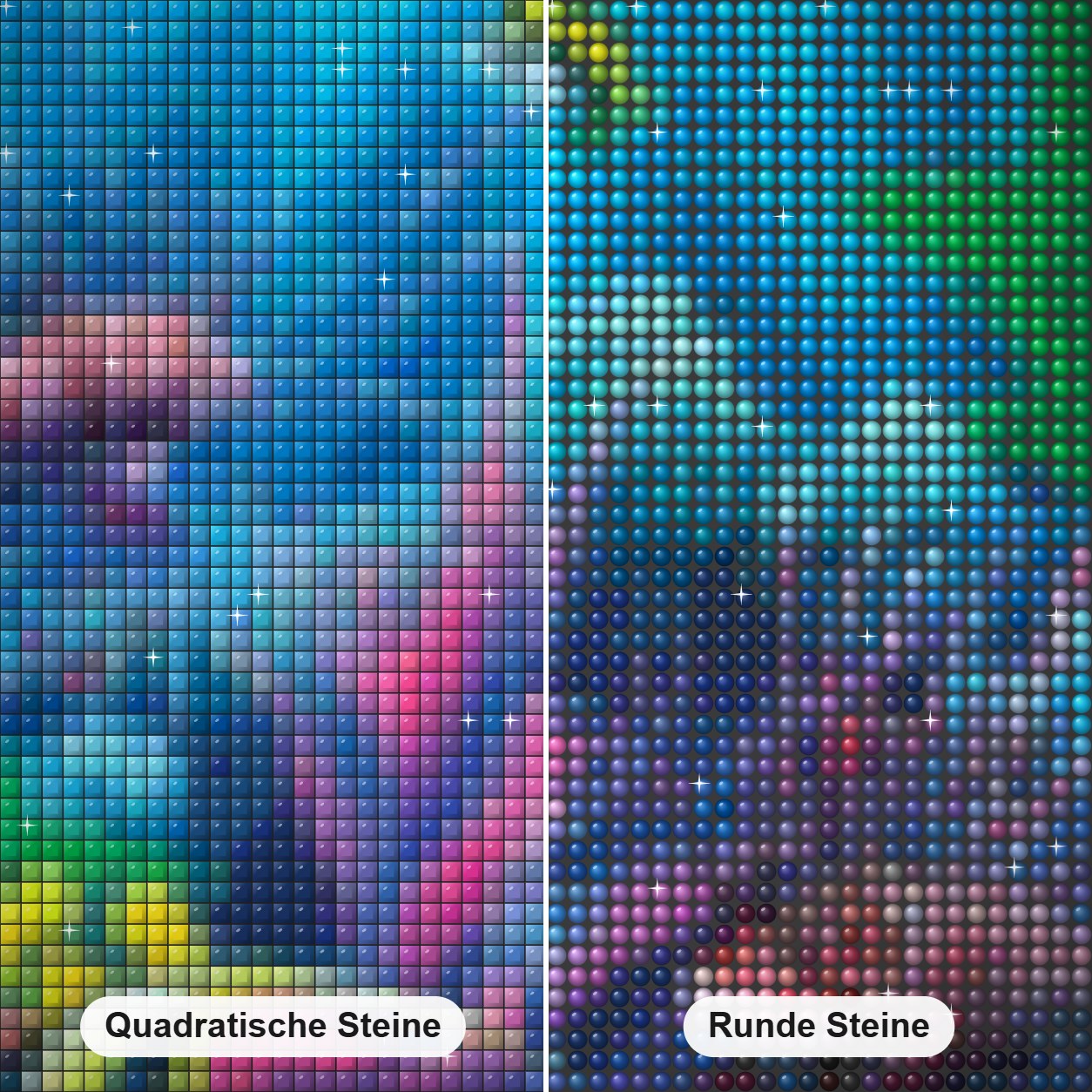 Fischaquarium - Diamantkunst-Kit Diamond Painting Nahaufnahme mit quadratischen und runden Steinen