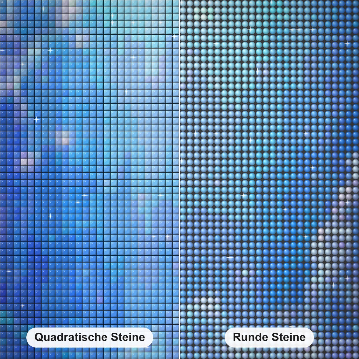 Fische Tierkreis Diamond Painting Nahaufnahme mit quadratischen und runden Steinen