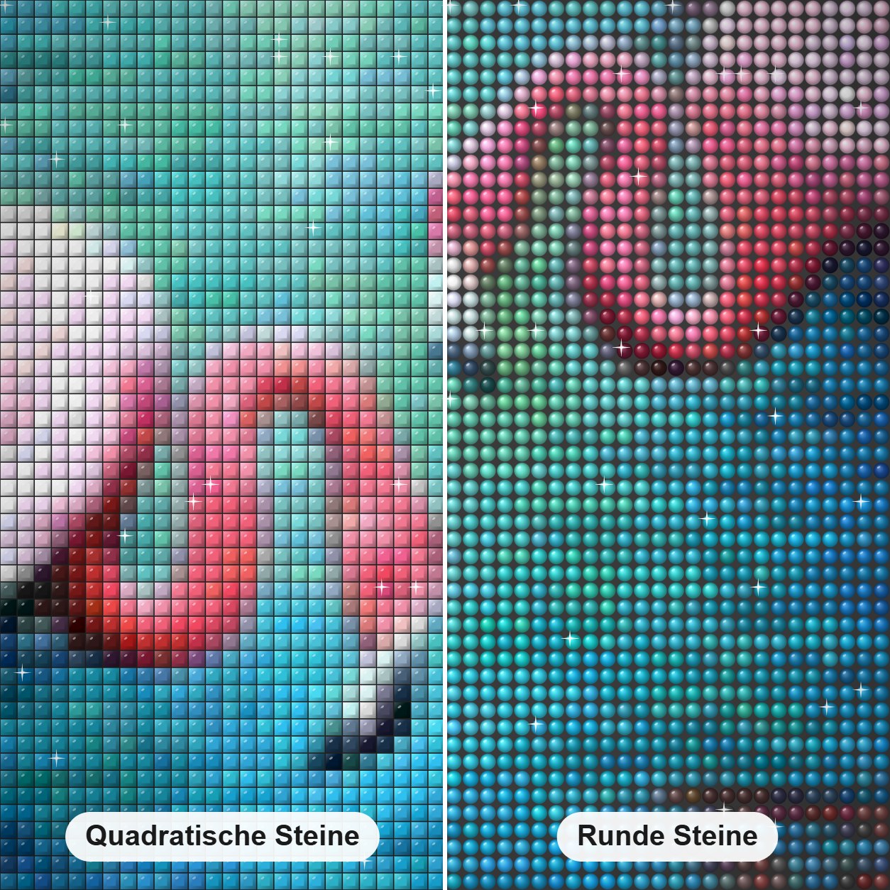 Flamingos Paar im Wasser Diamond Painting Nahaufnahme mit quadratischen und runden Steinen