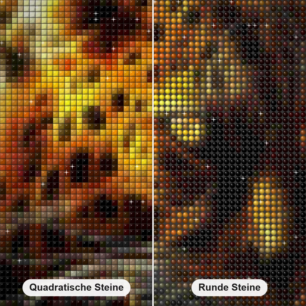 Flammender afrikanischer Leopard Diamond Painting Nahaufnahme mit quadratischen und runden Steinen