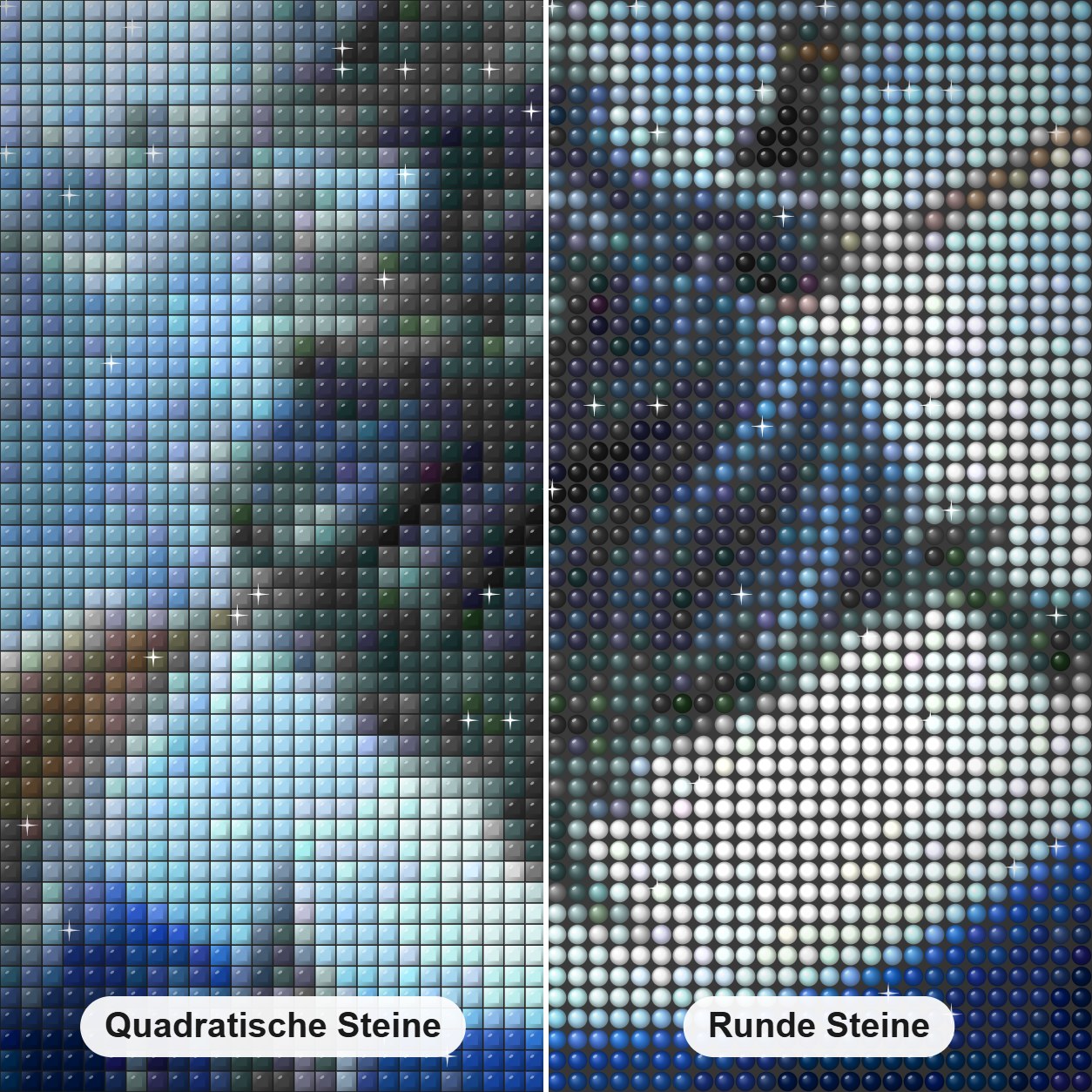 Fliegende Hexe Diamond Painting Nahaufnahme mit quadratischen und runden Steinen