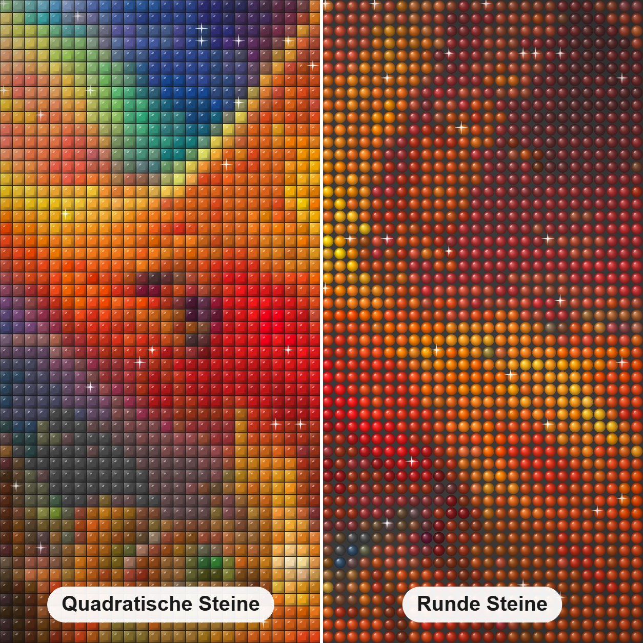 Fliegender Phönix Diamond Painting Nahaufnahme mit quadratischen und runden Steinen