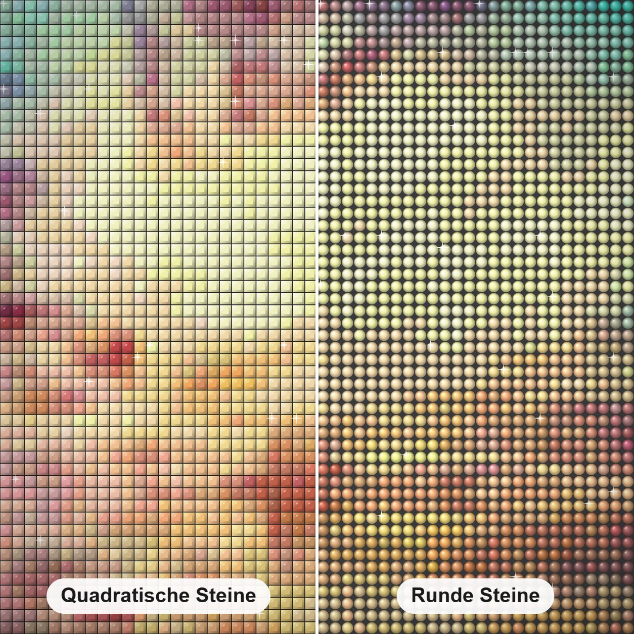 wegtreiben - Kunst des Denise Dundon Diamond Painting Nahaufnahme mit quadratischen und runden Steinen