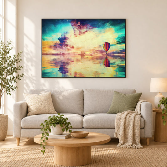 wegtreiben - Kunst des Denise Dundon als gerahmtes Diamond Painting im Wohnzimmer