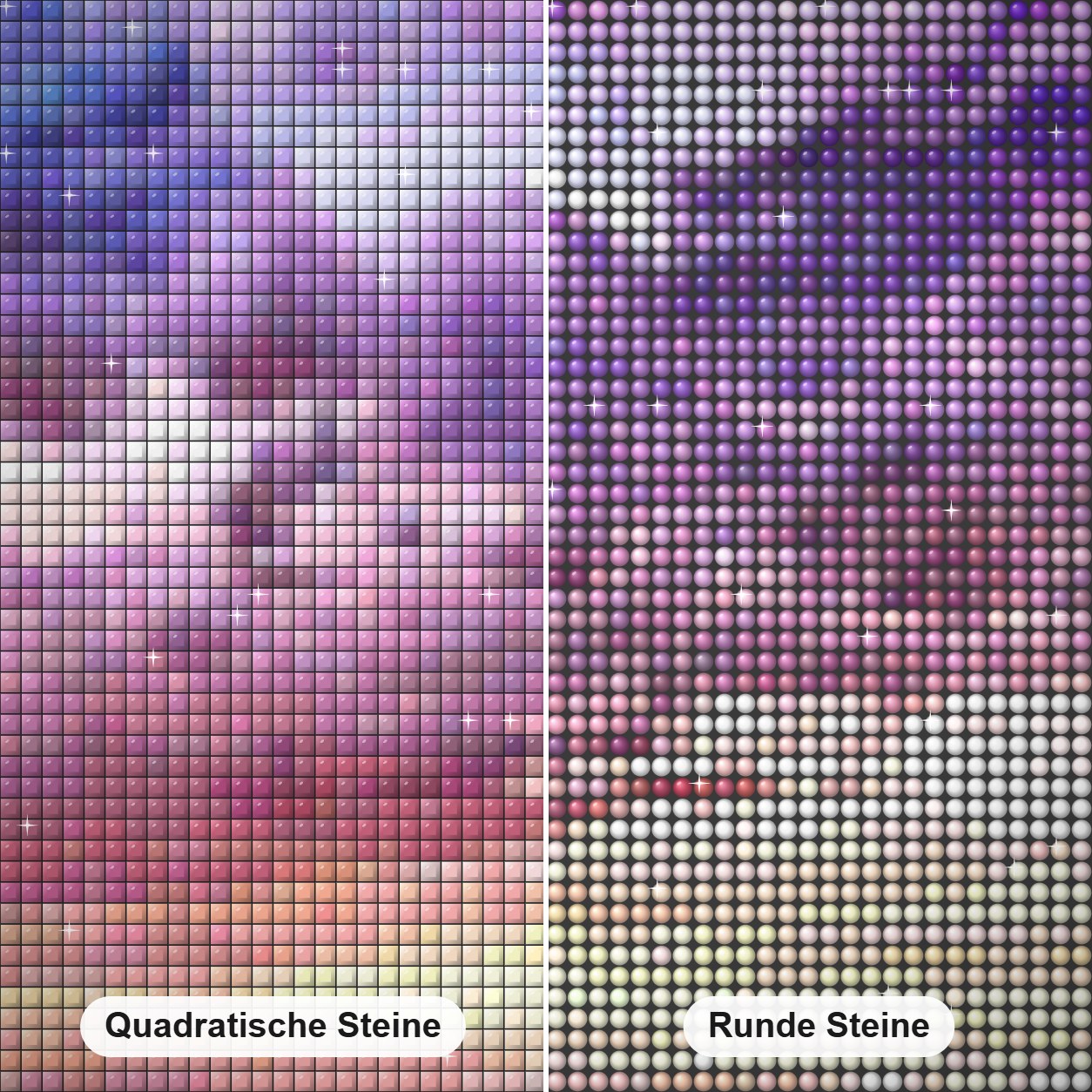 Schweben in einem Wolkenmeer- Kunst des Denise Dundon Diamond Painting Nahaufnahme mit quadratischen und runden Steinen