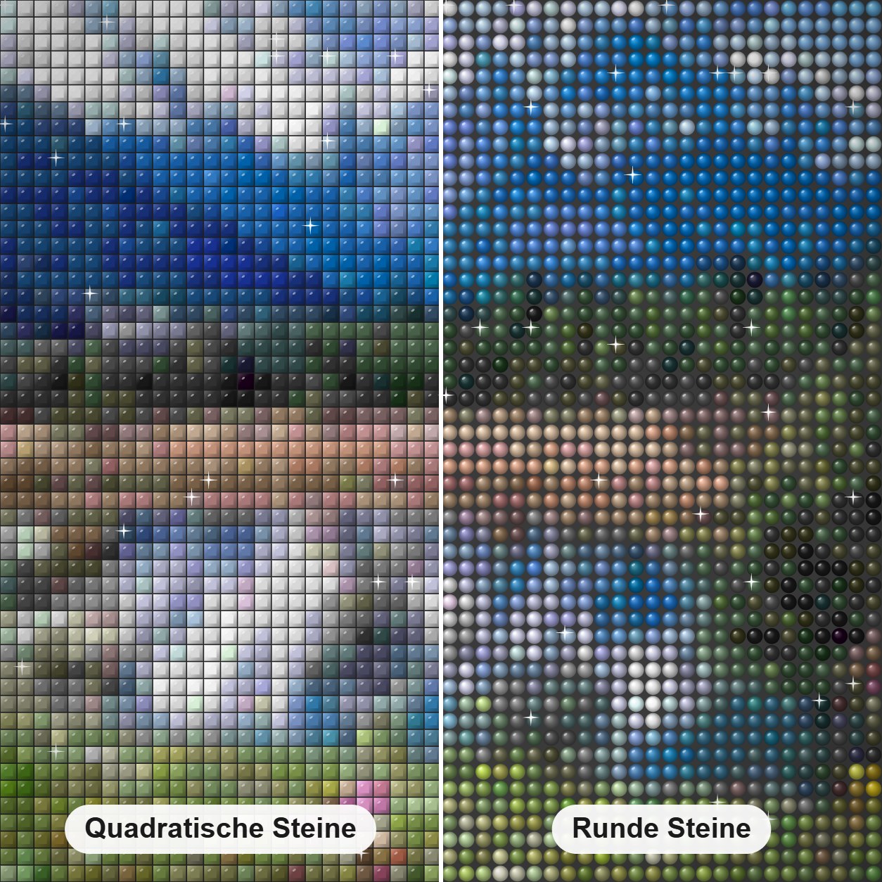 Fluss Loisach Diamond Painting Nahaufnahme mit quadratischen und runden Steinen
