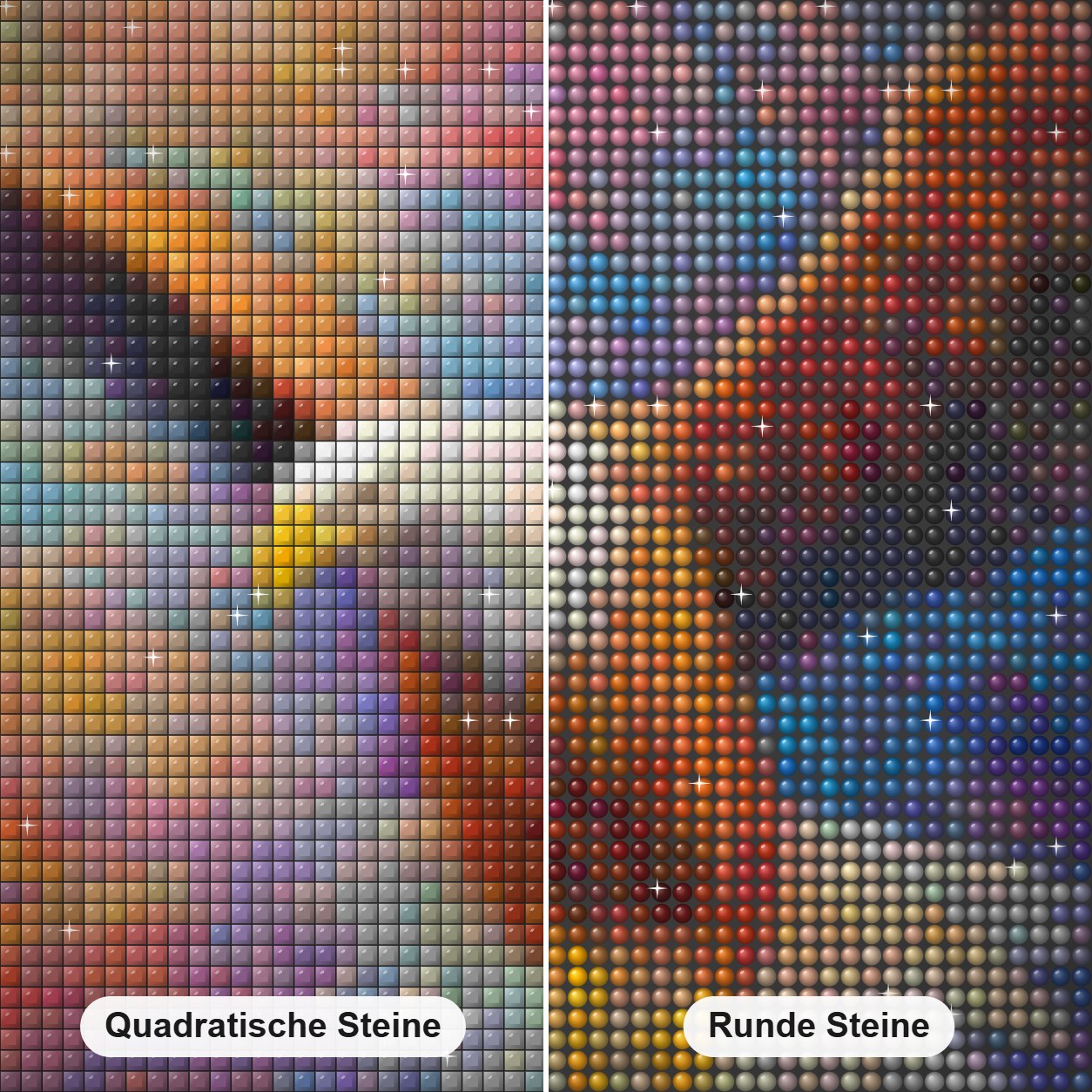 Höher und höher fliegen Diamond Painting Nahaufnahme mit quadratischen und runden Steinen
