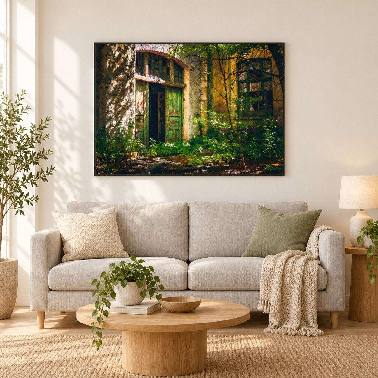 Eingang vergessen - Kunst des Denise Dundon als gerahmtes Diamond Painting im Wohnzimmer