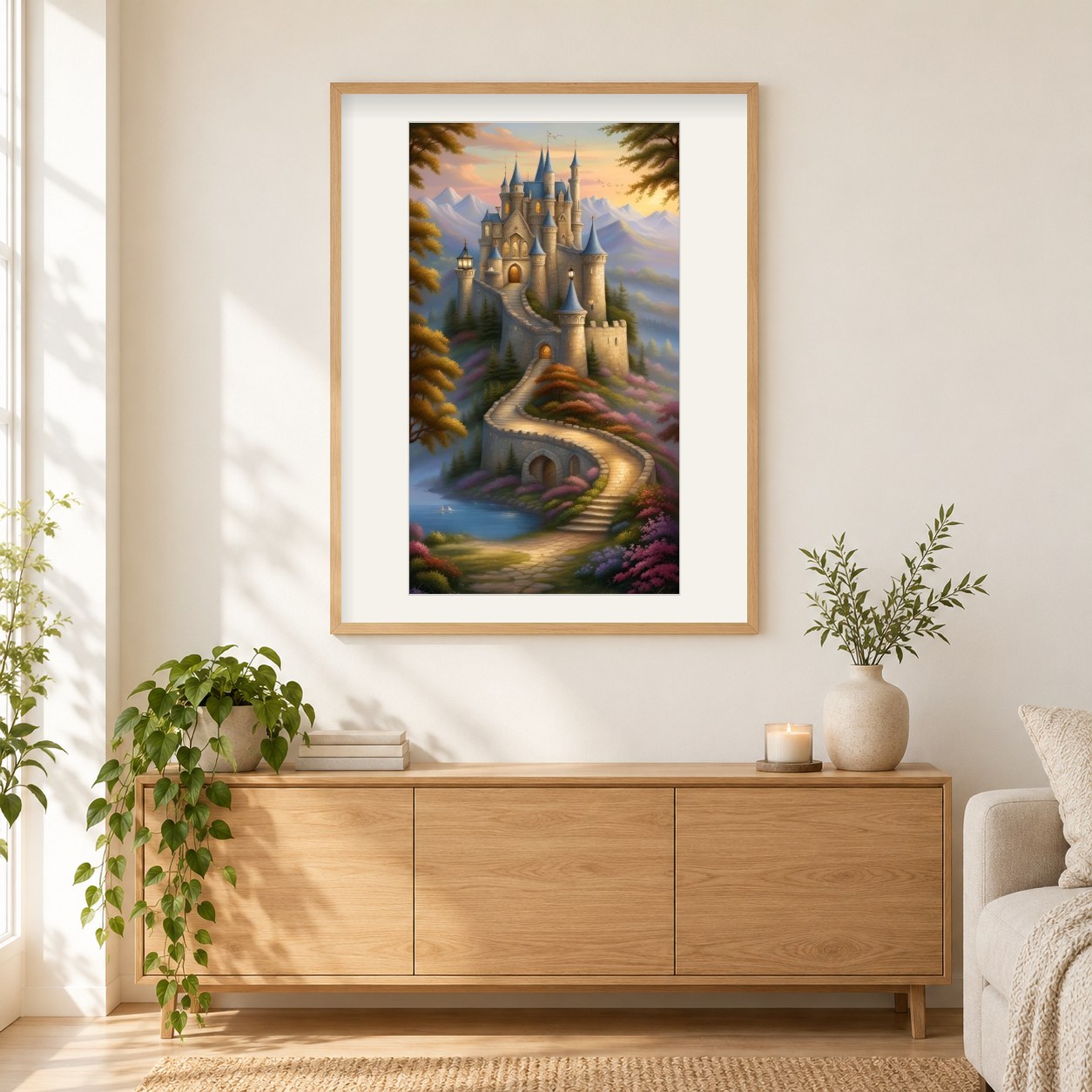 Festung der Träume als gerahmtes Diamond Painting im Wohnzimmer