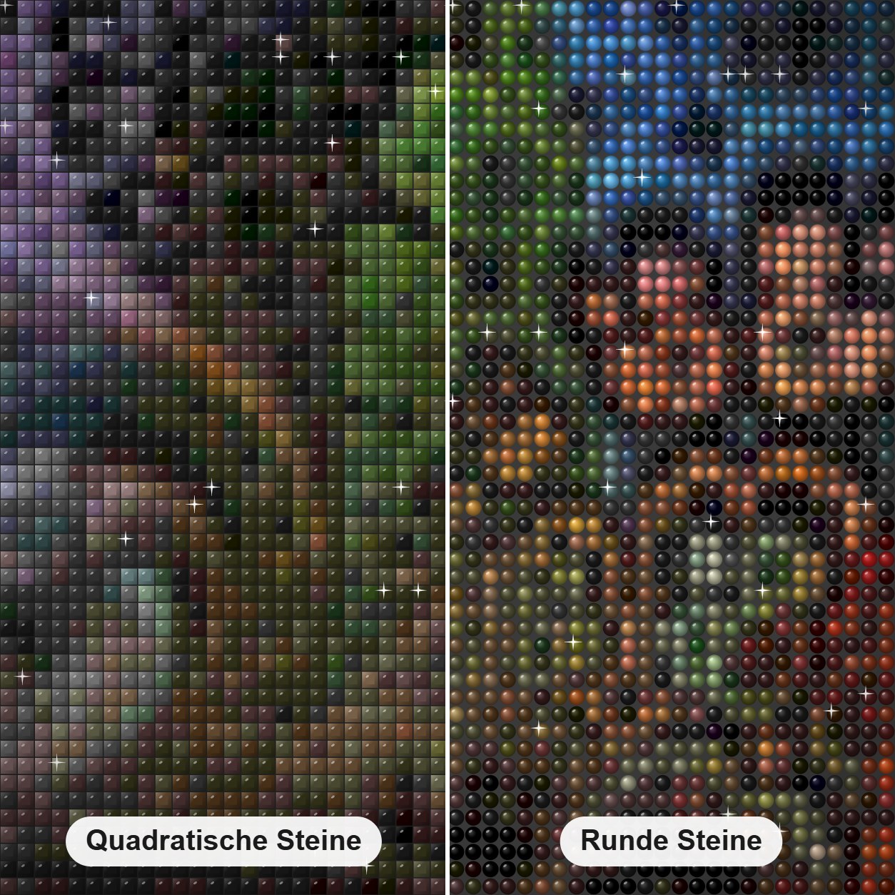 Fraktaler Garten Diamond Painting Nahaufnahme mit quadratischen und runden Steinen
