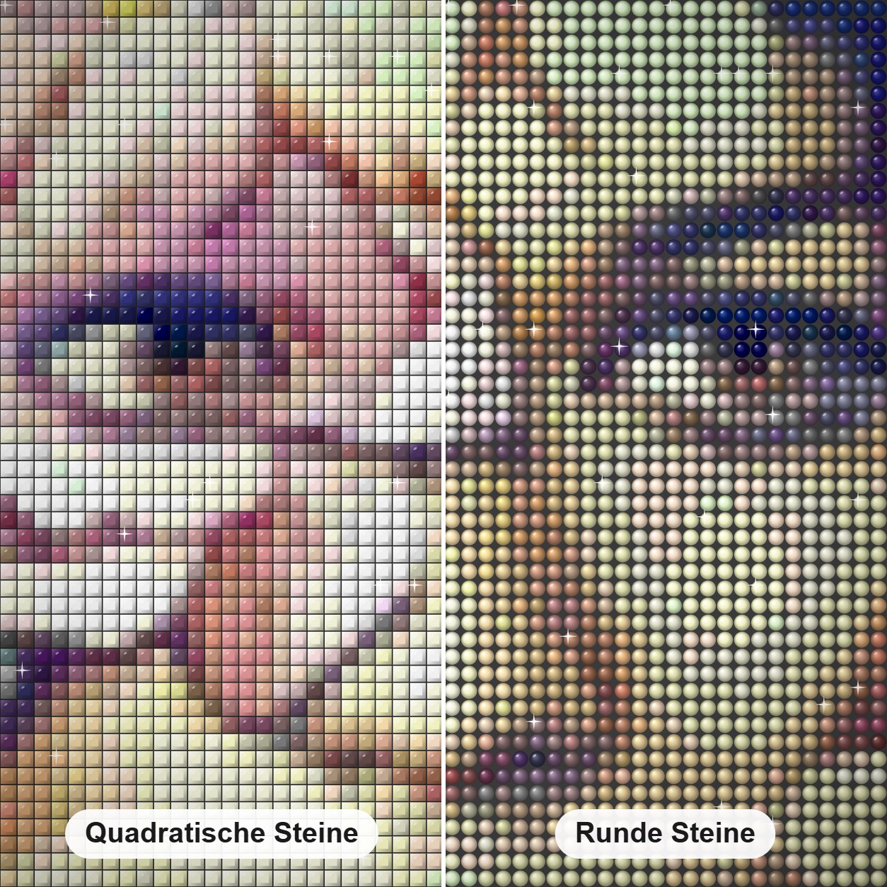 Frau Blumenkunst Diamond Painting Nahaufnahme mit quadratischen und runden Steinen