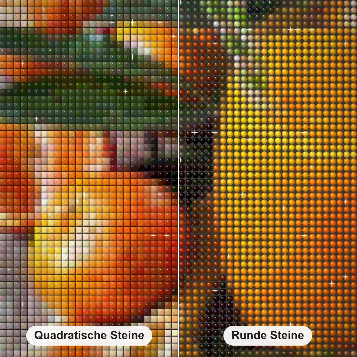 Frisch gepresster Orangensaft Diamond Painting Nahaufnahme mit quadratischen und runden Steinen