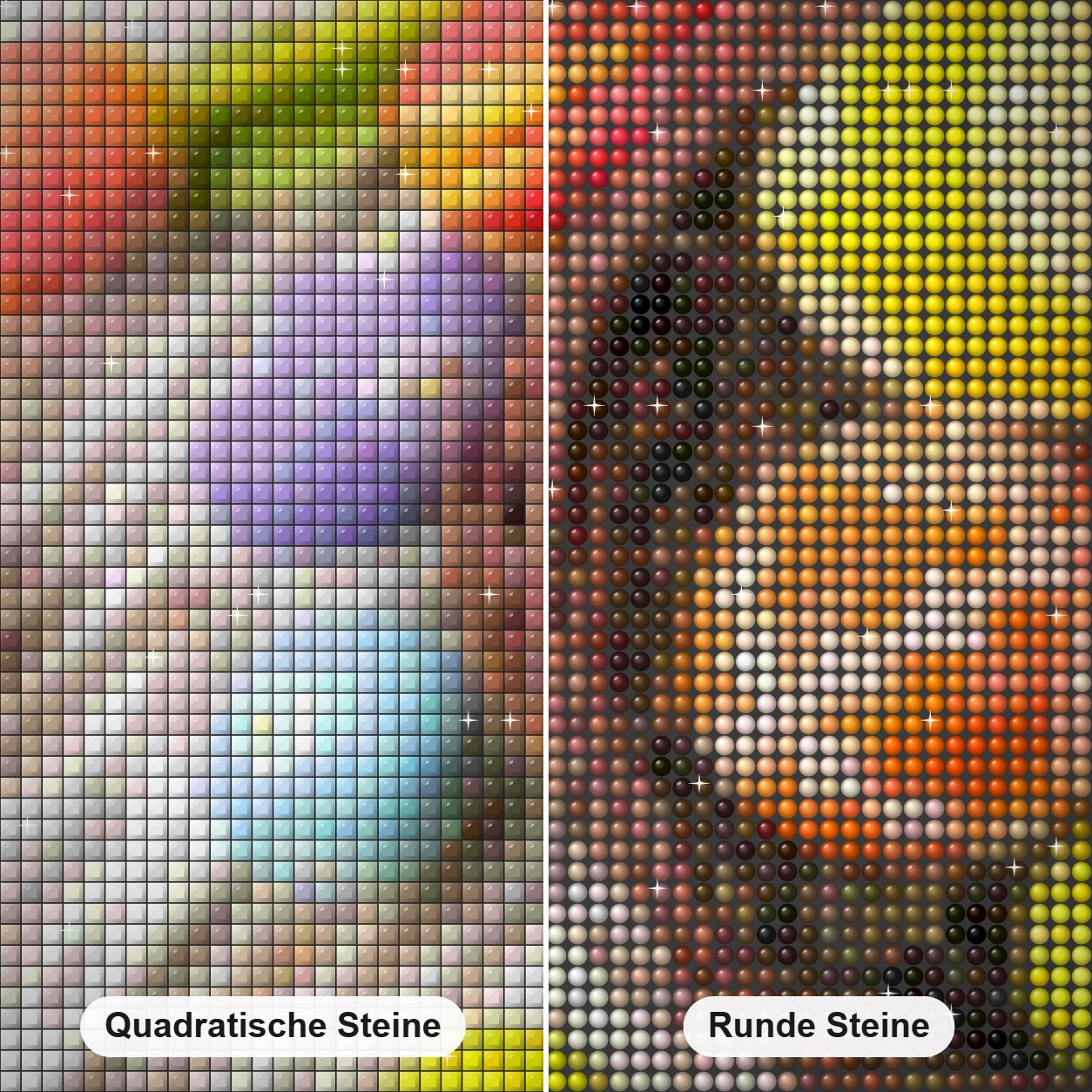 Frohe Ostern Diamond Painting Nahaufnahme mit quadratischen und runden Steinen