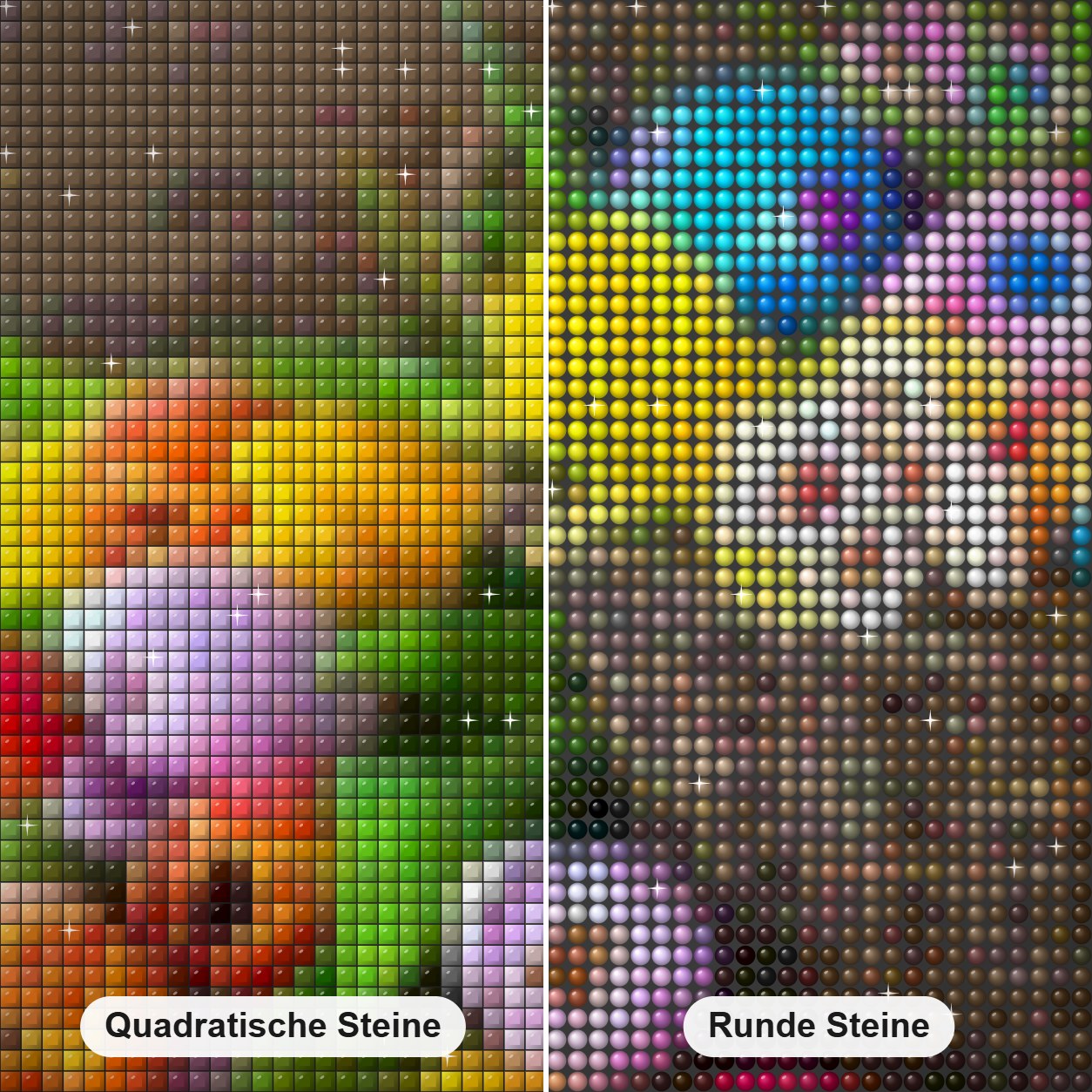 Frohe Ostern Diamond Painting Nahaufnahme mit quadratischen und runden Steinen
