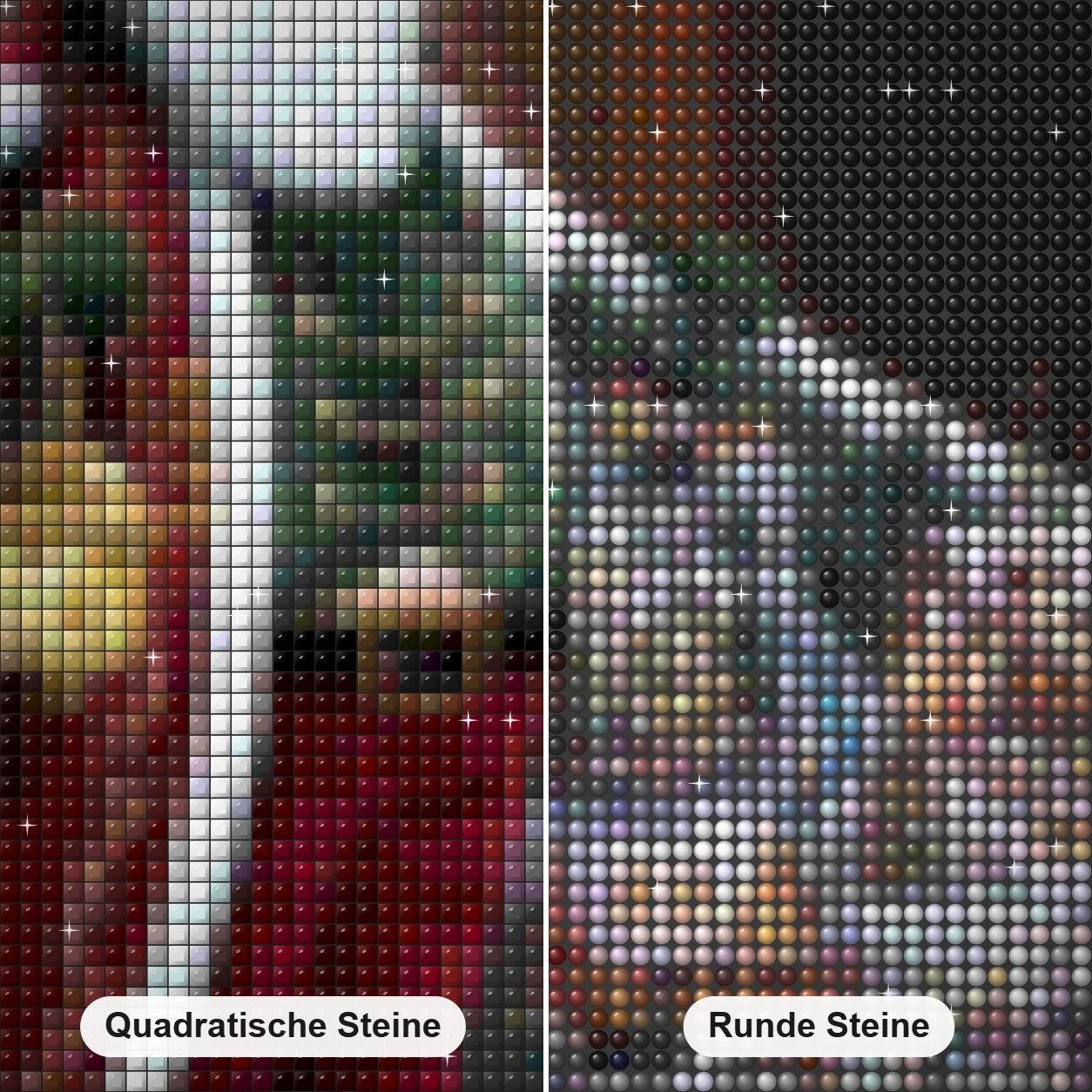 Frohe Weihnachten Weihnachtsmann Diamond Painting Nahaufnahme mit quadratischen und runden Steinen