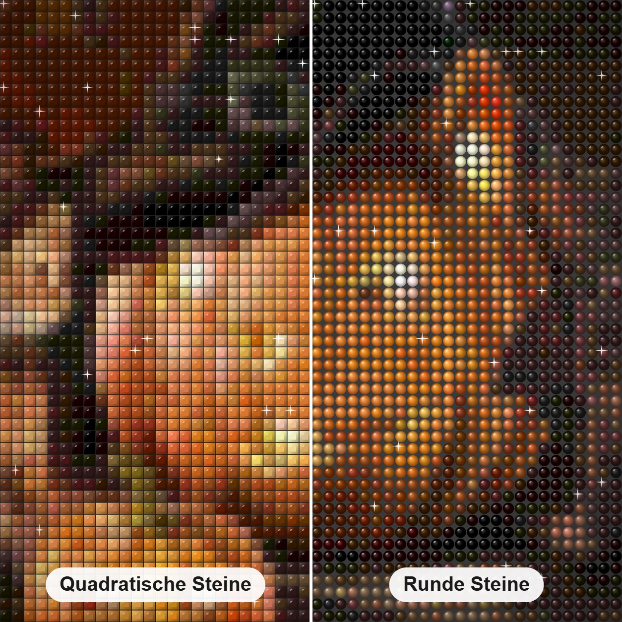 Fröhliches Halloween Diamond Painting Nahaufnahme mit quadratischen und runden Steinen