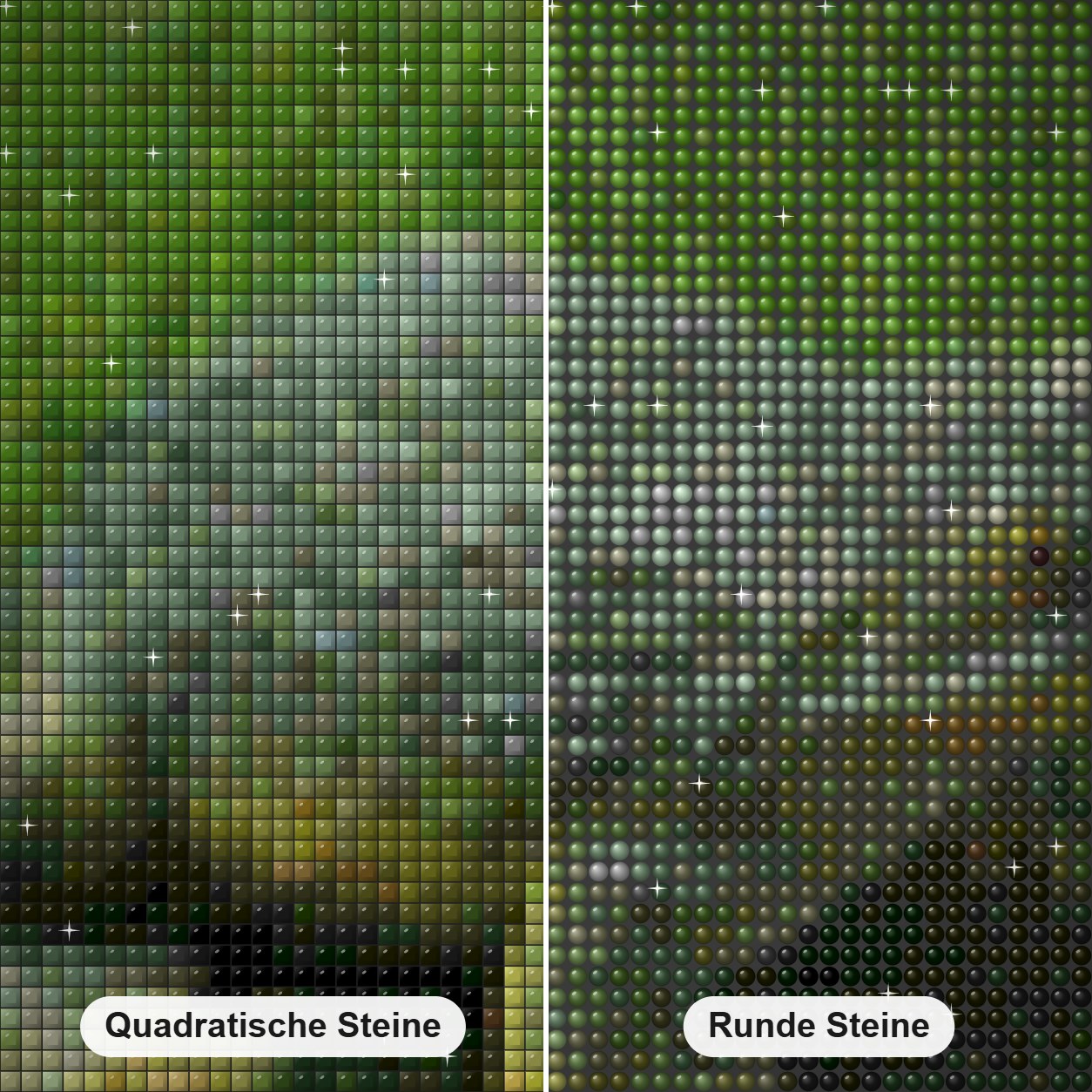 Frosch Diamond Painting Nahaufnahme mit quadratischen und runden Steinen