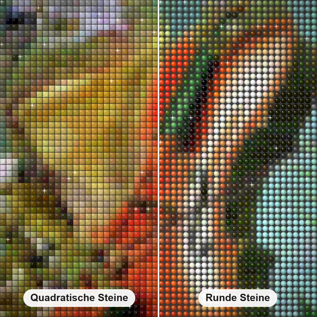 Frosch spielt Gitarr Diamond Painting Nahaufnahme mit quadratischen und runden Steinen