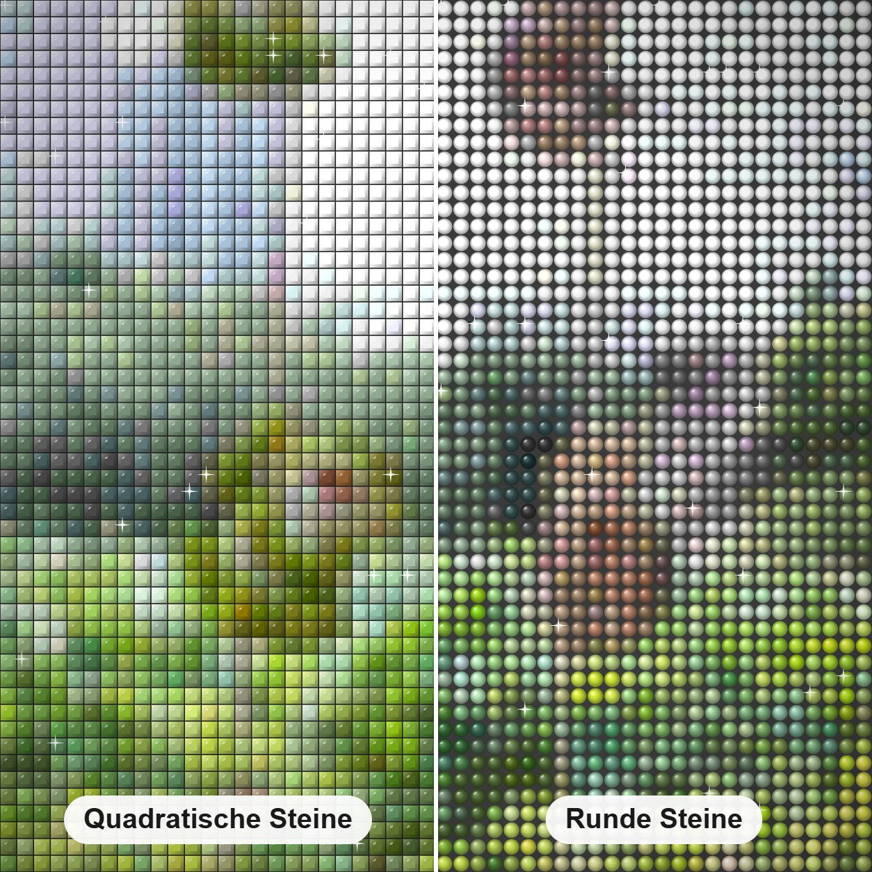 Frösche und Schildkröten am Seil Diamond Painting Nahaufnahme mit quadratischen und runden Steinen