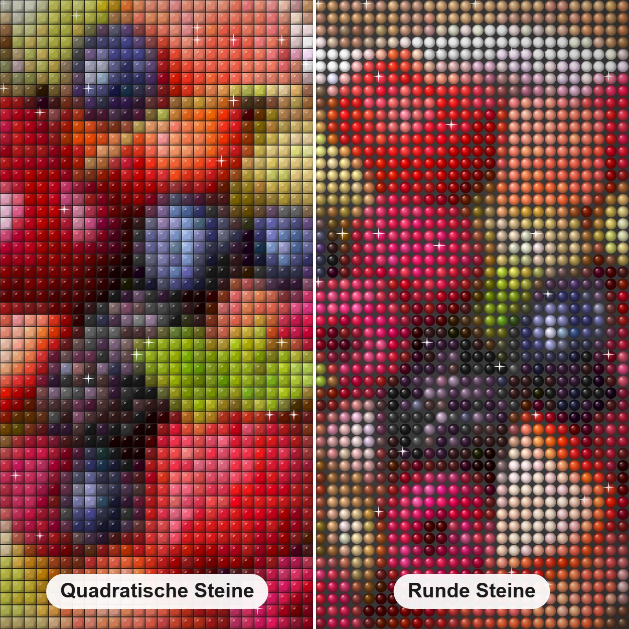 Früchte in herzförmiger Schale Diamond Painting Nahaufnahme mit quadratischen und runden Steinen