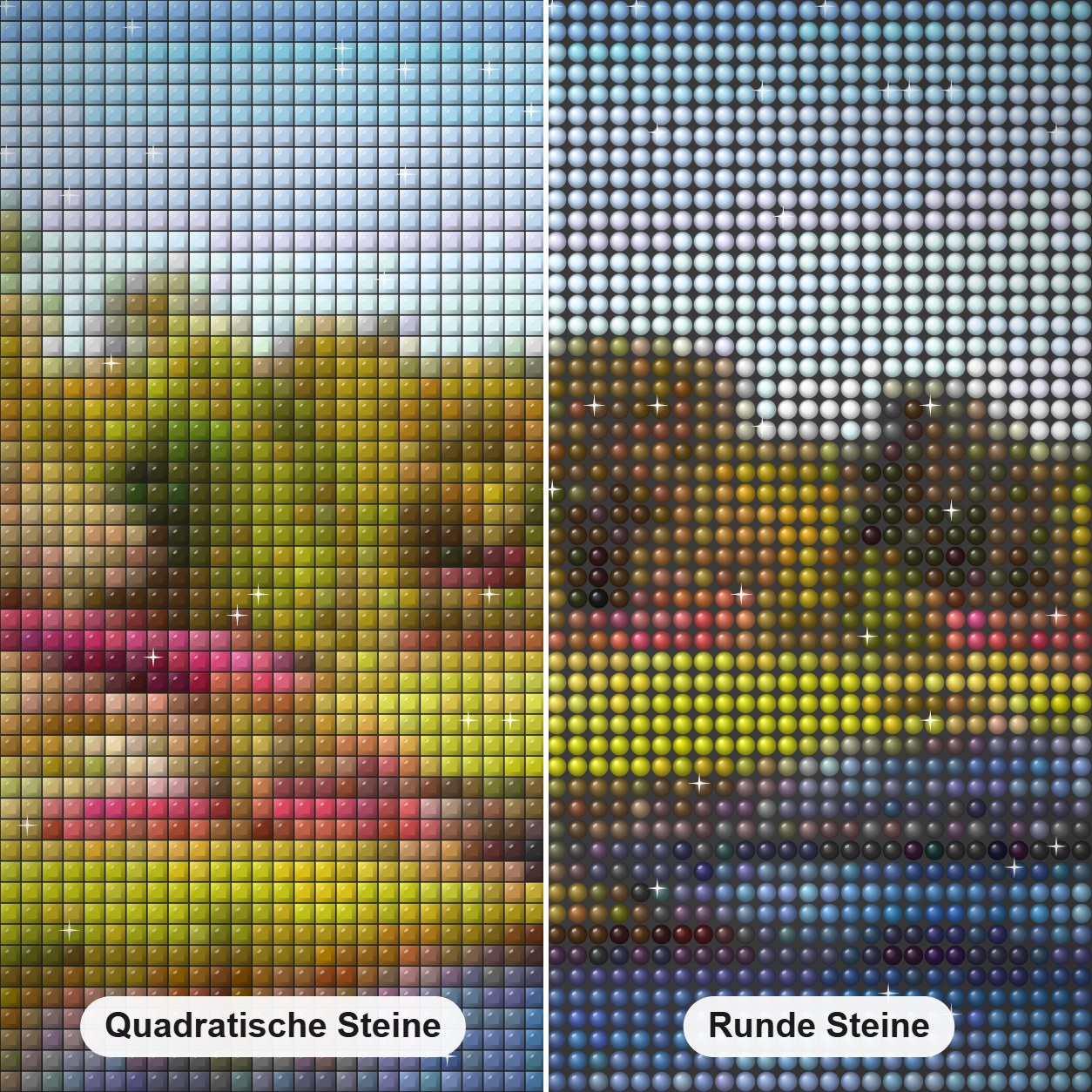 Frühlingspark Ansicht Diamond Painting Nahaufnahme mit quadratischen und runden Steinen