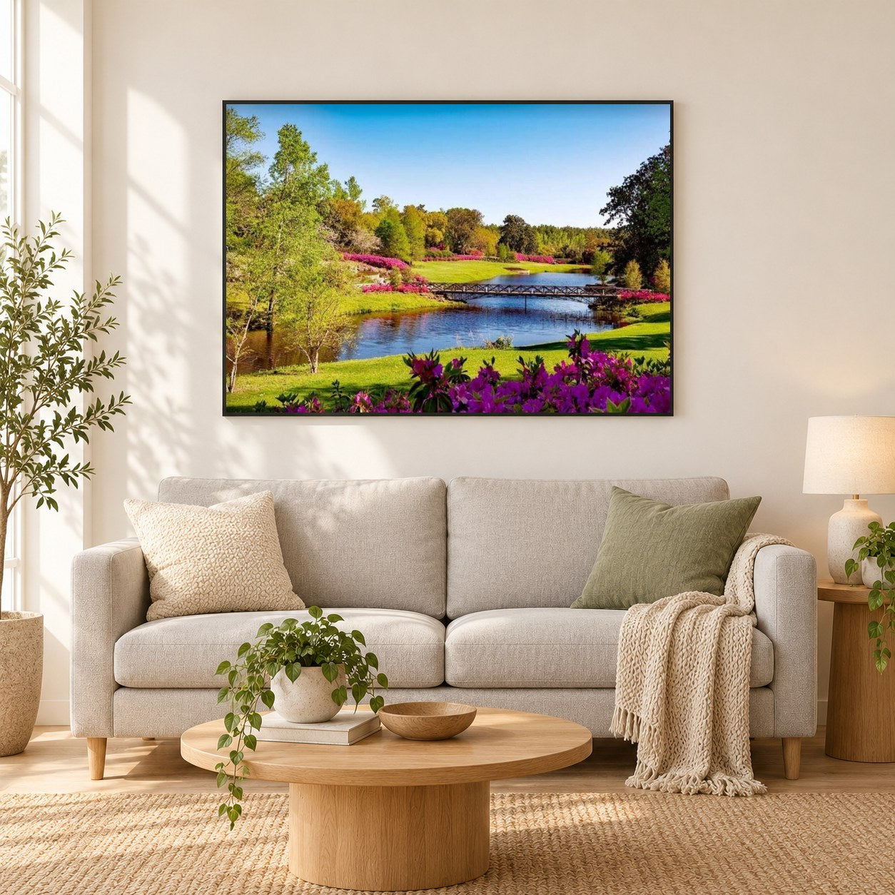 Frühlingspark Ansicht als gerahmtes Diamond Painting im Wohnzimmer