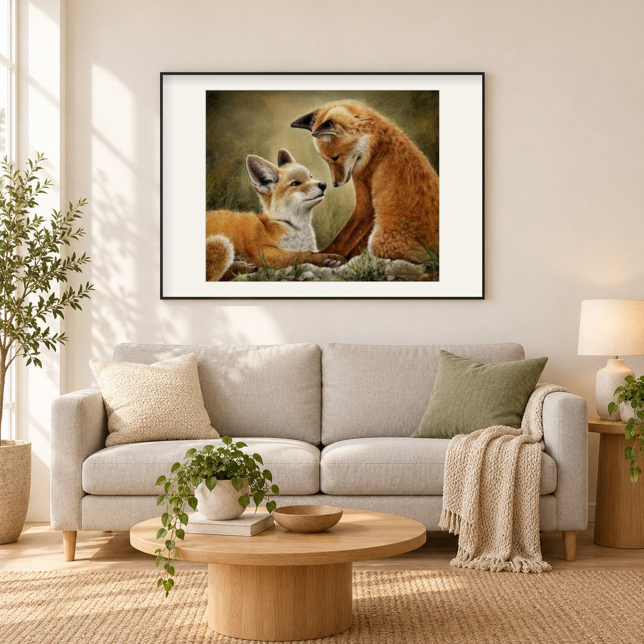 Fuchsjungen als gerahmtes Diamond Painting im Wohnzimmer