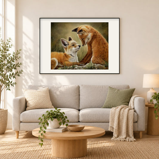 Fuchsjungen als gerahmtes Diamond Painting im Wohnzimmer