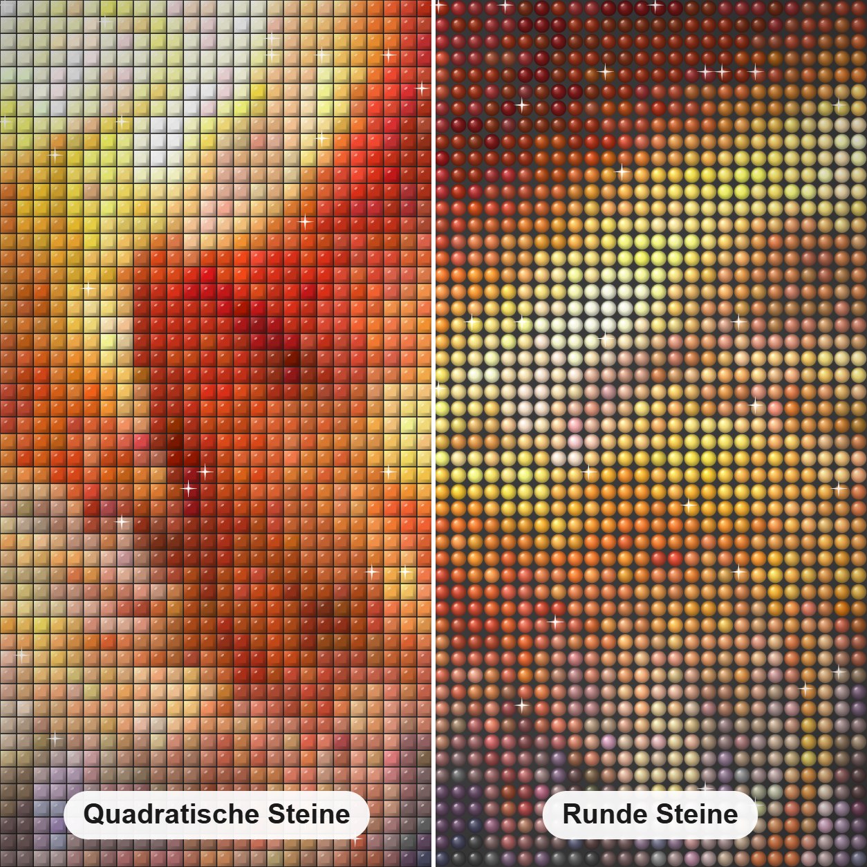 Furious Phoenix Diamond Painting Nahaufnahme mit quadratischen und runden Steinen