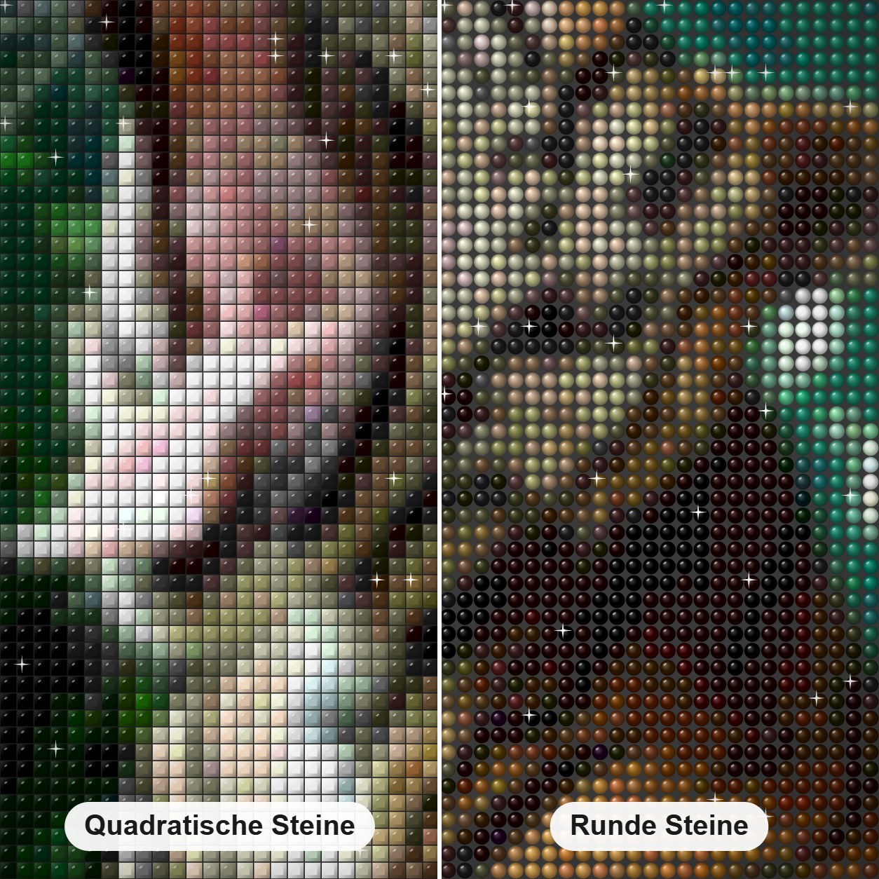 Gähnender Tiger Diamond Painting Nahaufnahme mit quadratischen und runden Steinen