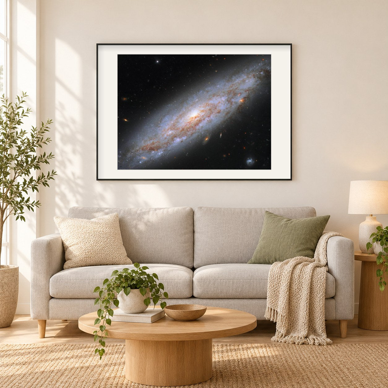 Galaxie voller kosmischer Leuchttürme als gerahmtes Diamond Painting im Wohnzimmer