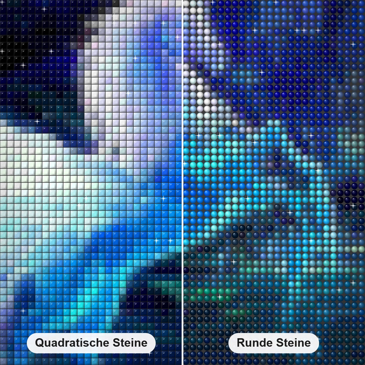 Geflügelte Einhorn-Fantasie Diamond Painting Nahaufnahme mit quadratischen und runden Steinen